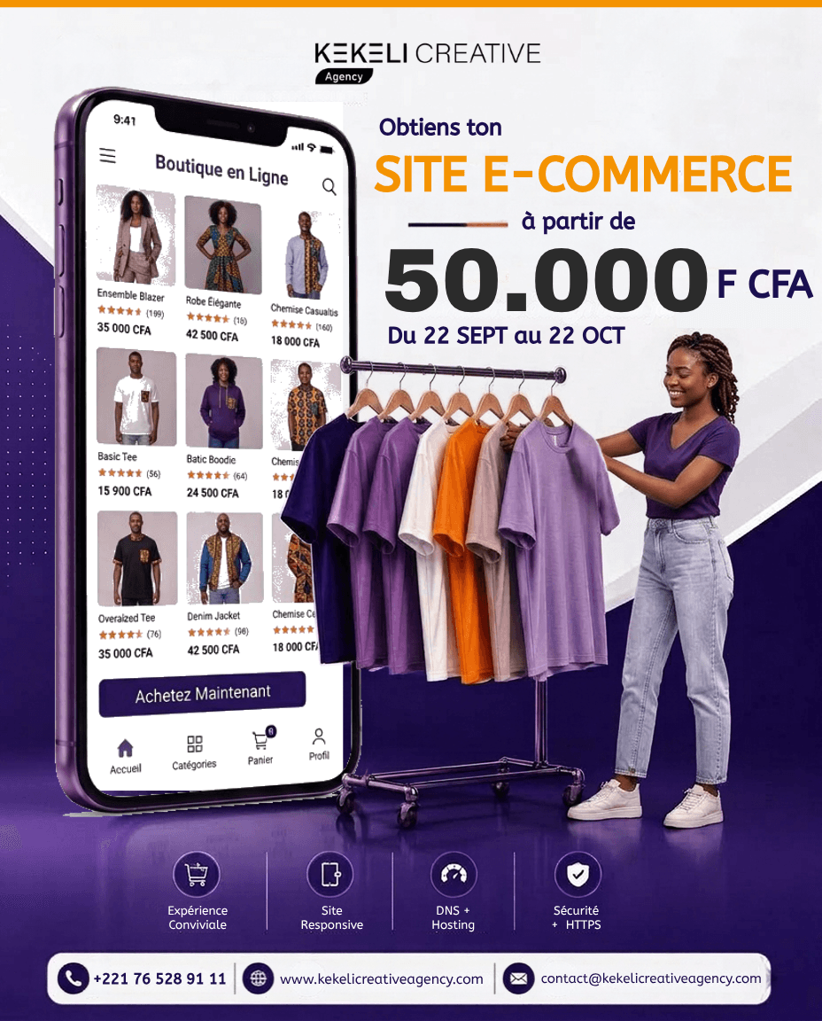 Affiche Site E-commerce à partir de 50 000 F CFA — KEKELI Creative Agency
